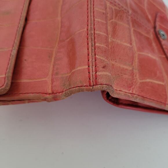 Coach Croc Wallet Medium Bifold Red Folding Leather Carriage Logo Folding - Picture 13 of 14